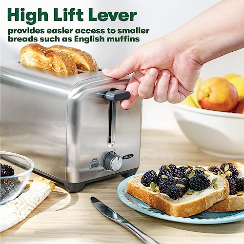 BELLA 2 Slice Toaster, Quick & Even Results Every Time, Wide Slots Fit Any Size Bread Like Bagels or Texas Toast, Drop-Down Crumb Tray for Easy Clean Up, Stainless Steel - Image 5