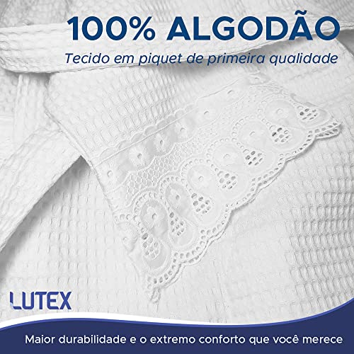 Roupão Piquet Buettner Renascença Renda Cristal Bordada - 100% Algodão - Laise Unissex Feminino Masc
