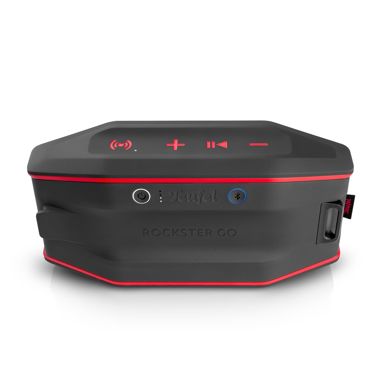 Teufel ROCKSTER GO 2 Stereo Set Bluetooth Speaker - Tragbarer Lautsprecher für draußen, mit Langer Akkulaufzeit (28 h), Wasserdicht IP67, Wireless Musikstreaming, USB Soundcard, Outdoor -schwarz/rot