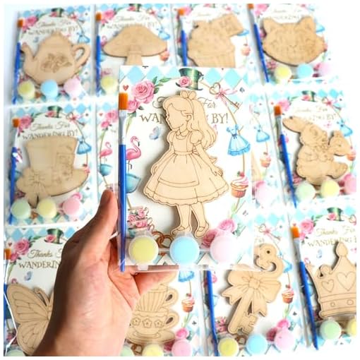 12 Pack Alice Party Favors - Paint your own wooden magnet