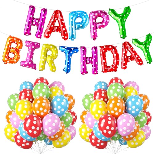 Image of Rozi Decoration Multicolor Birthday Decoration Items Set of 51 Pcs Polka Dot Balloons for Birthday Parties Decorations | Adult Birthday Decoration Items | Happy Birthday Foil Balloons