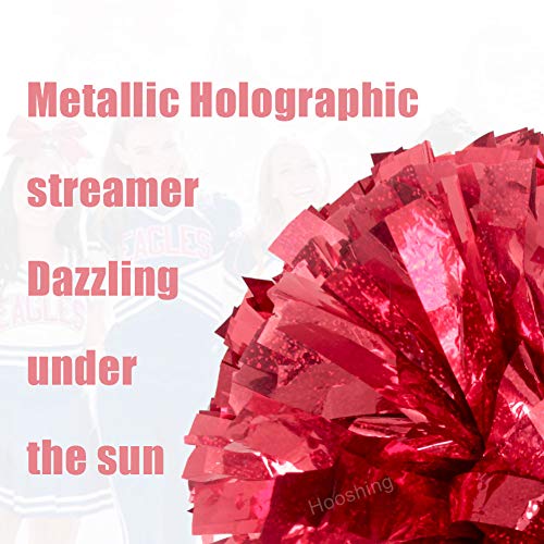 image for Hooshing 2PCS Red Pom Poms Cheerleading Holographic Spot Cheerleader P