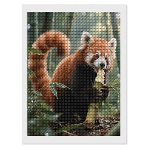 Kit peinture diamant 5D complet avec strass carrés motif panda rouge