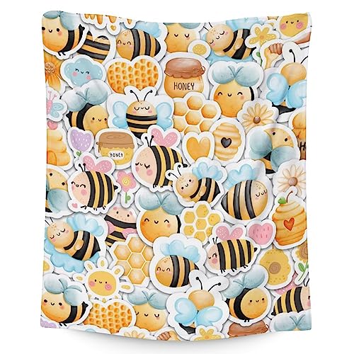 Bee Blanket Gifts, 50"x60" Cute Bee Print Throw for Women Girls, Soft Cozy Warm Flannel for Sofa Bed