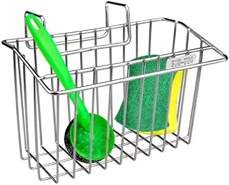 Zolove 2nd Generation Sponge Holder, Upgrade Stainless Steel Sink Caddy Dishwashing Liquid Drainer Rack Sink Organizer for Brush Soap Towel and Sink Supplies with Extra Bonus-A Sponge and A Scrubber.