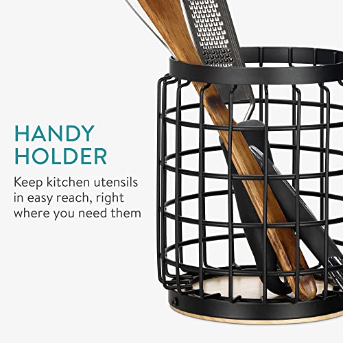 Navaris-Bote-metalico-para-Utensilios-de-Cocina-Soporte-Organizador-de-Rejilla-para-menaje-cucharas-Cubiertos-Portautensilios-de-Metal-y-Madera