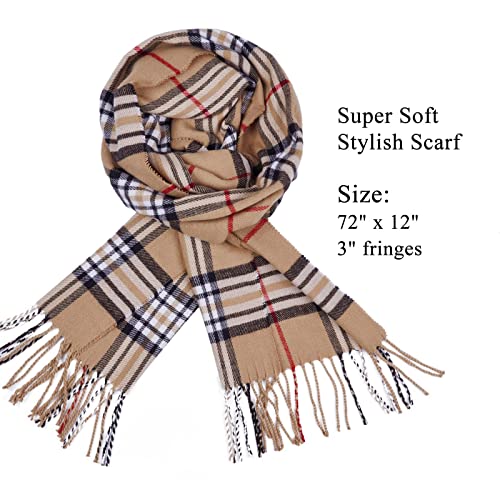 Ausekaly Scarf For Men Women Cashmere Neck Scarf Plaid Winter Scarf Fall Softest Classic Warm Camel Black #TOP2