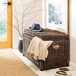 Happimess hpm9002a elijah 30 wicker storage trunk collapsible for flat storage rattan sarang buaya coastal for office dorm room livingroom bedroom dining room brown  urban country home decor