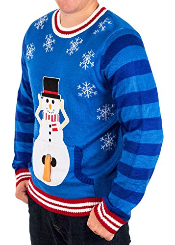 Men S Excited Snowman Ugly Funny Christmas Sweater In Blue By Festified X Large Frenzystyle