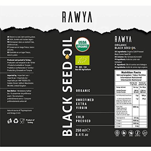 Black Seeds + Black Seed Oil, Usda Organic Certified, Rawya, Cold Pressed, Glass Bottle, Nigella Sativa Oil, Non-Gmo, Black Cumin Seed Oil, Also Known As Kalonji, Nigella #TOP3