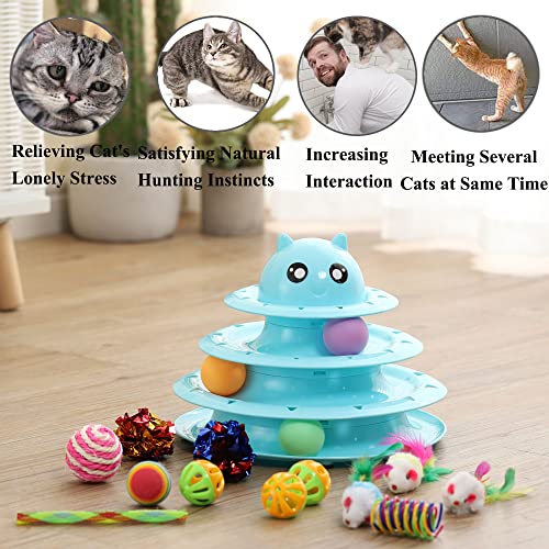 Vealind Cat Toys Bundle 21 PCS Kitten Toy for Indoor Cats Roller Balls Interactive Fun Roller 4 Level Cat Tower for Exerciser Wand Kitty Toy Set - Image 3