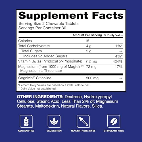 Qunol Brain Health Memory Plus Chewable Tablet with B6, Magnesium L-Threonate & Citicoline, Clinically Tested Ingredients to Improve Memory, Focus, Attention and Productivity, 60 Count - Image 6