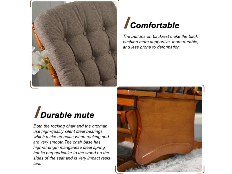 Image of Rocking Chair with Footstool A Nursing Rocking Chair with an Antique Brown rubberwood Frame, Rocking Chair Sets for Nursing, Relaxing, Living Room,