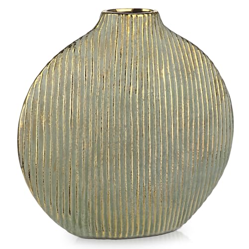 Golden Keramikvase Gejagte Ovale Vintage Tischvase für Deko Wohnzimmer...