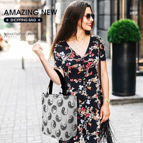 Sac de shopping Tai Chi femme - Grand sac de voyage chic noir et blanc - 6