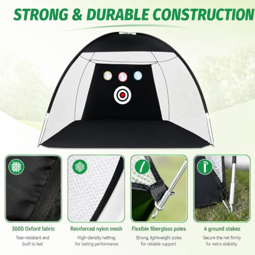 Golf Practice Net 10x7ft with Mat & Balls, Garden Golf Hitting Net for Driving & Chipping, Swing Trainer Aid, Portable Backyard Golf Training Net Indoor Outdoor with Carry Bag - Image 4