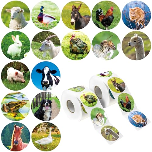600PCS Farm Animal Stickers 16 Design Realistic Animal Sticker for Kids Farmyard Labels with Perforated Line for Toddlers Party Favors Birthday Gift Decor Supplies Rewards (1.5 in Diameter)