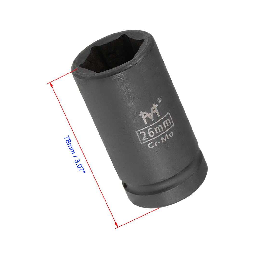 Unifizz 3/4 Inch Drive - 26mm Deep Impact Socket with 6 Point Design, Heat-Treated Cr-V Steel 78mm Length, Metric Sizes - Image 2