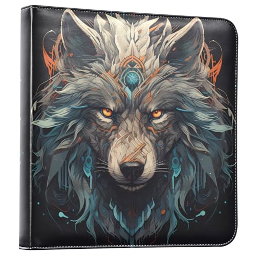 JIPONI Magic Wolf Large Photo Album, DIY Leather Cover Scrapbook Albums for 4x6 5x7 6x8 Pictures, Self Adhesive Memory Book for Wedding, Baby, Family