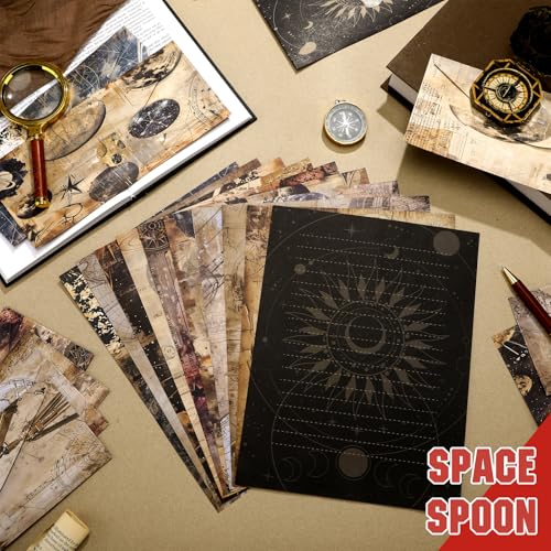 Image of TaoBary 160 Pcs Stationery Paper Set 50 Double Sided Stationery Papers with 50 Matching Envelopes and 60 Round Dot Sticker, 10 Design(Space Moon Celestial,8.5 x 11 Inch)