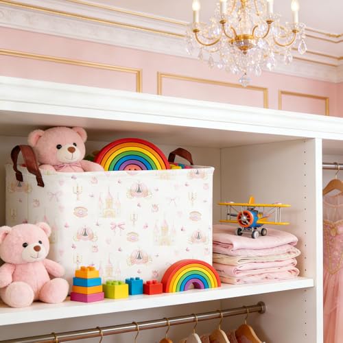 Image of Rectangular Pink girl princess basket,Pink Baskets,Collapsible waterproof storage basket,Books Box,Girl room Decor,Gift Baskets(Pink Princess)