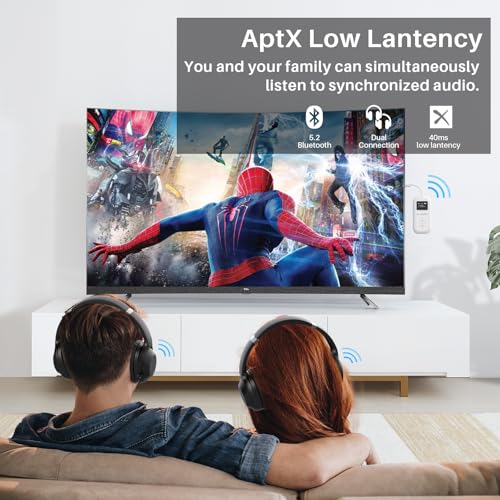 Image of Cubetek SafeFly Pro Bluetooth V5.3 Transmitter Receiver with OLED Screen for 2 Bluetooth Headphones, AptX LL /HD /AD, Use with Any 3.5MM Jack on Airplane, TV & Home Audio System