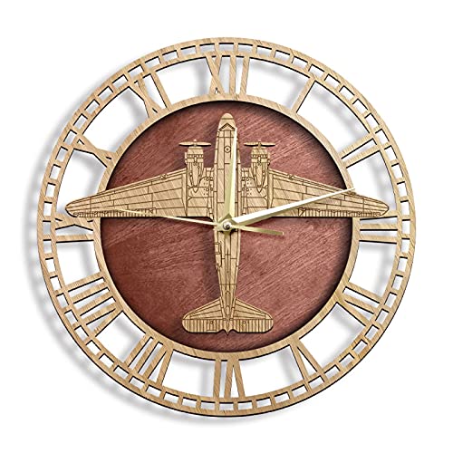  hufeng Orologio da Parete C-47 Skytrain Aircraft Plane Orologio da Parete in Legno Aviators Orologio da Parete Home Decor Militare Trasporto Truppe Orologi Decorativi