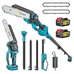 2 in 1 Cordless Pole Saw for Makita 18v, 8 Inch Brushless Electric Cordless Chainsaw & Pole Chainsaw, Extend Pole to 4.2m, 2×4.0ah Battery & 180° Adjustable Head, for Tree Trimming & Cutting Branches