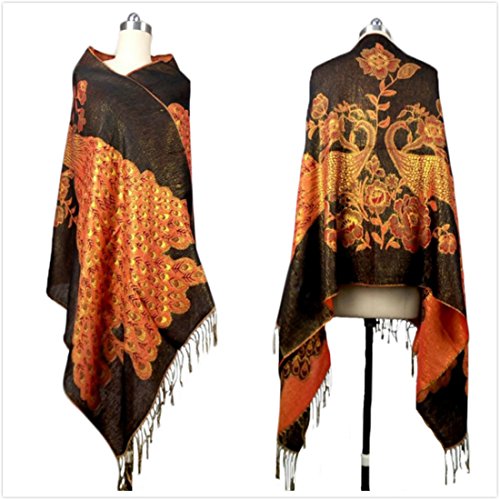 lemondress Border Pattern Double Layered Reversible Woven Pashmina Shawl Scarf Wrap Stole
