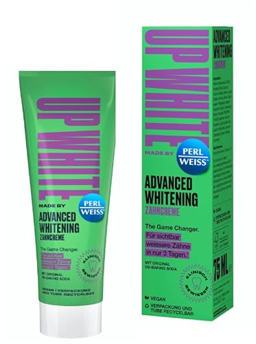 UP WHITE by PERLWHITE Advanced Whitening Dentifricio con soda originale US-Baking, riduce l'ingiallimento, detergente delicato, 75 ml