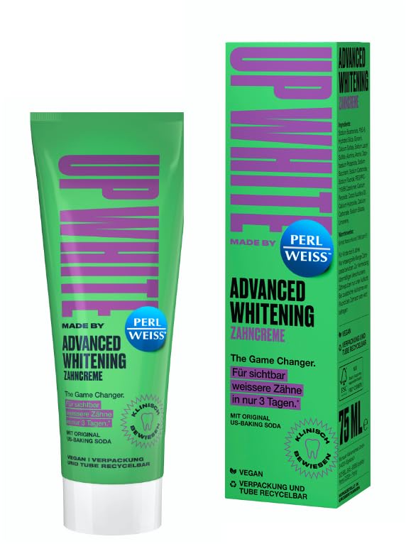 UP WHITE by PERLWEISS Advanced Whitening Zahncreme, mit Original US-Baking Soda, reduziert Vergilbungen, sanft reinigend, 75ml