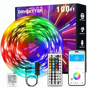 DAYBETTER LED Strip Lights 100ft, Smart Lighting with App Remote Control, RGB LED Lights for Bedroom, Music Sync Color Changing for Room Home Decor Party (1 Roll)