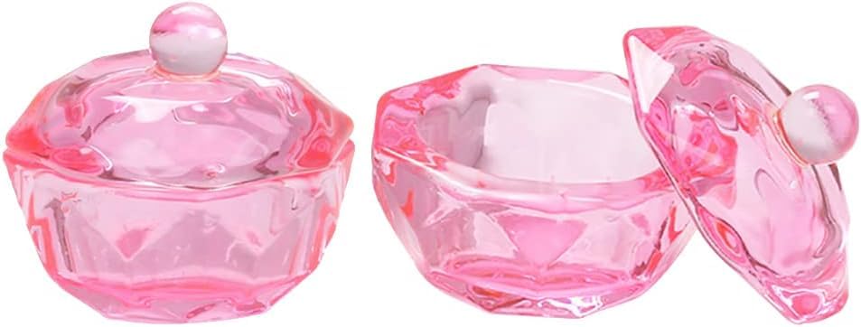 2 Pcs Pink Nail Art Acrylic Liquid Powder Dappen Dish Cups Bowl Glassware Tools Nail Glass Dapping Cup Nail Art Tool 4.3 x 3 .6cm False Nails and