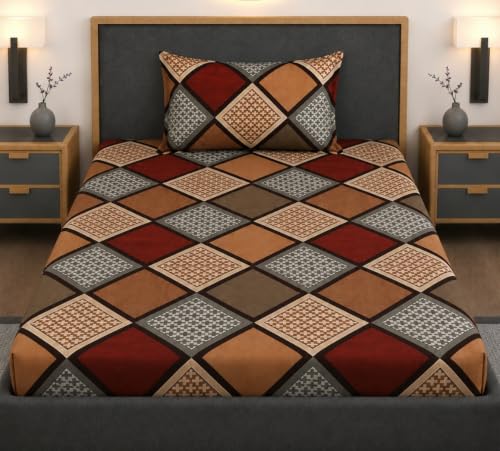 Image of Premium Heavy Cotton Elastic Fitted Bedsheets with 1 King Size Pillow Covers || Single Bed with All Around Elastic 350 TC || 36 x 78 x 6 Inch Single Size Fitted || :- Multi Box