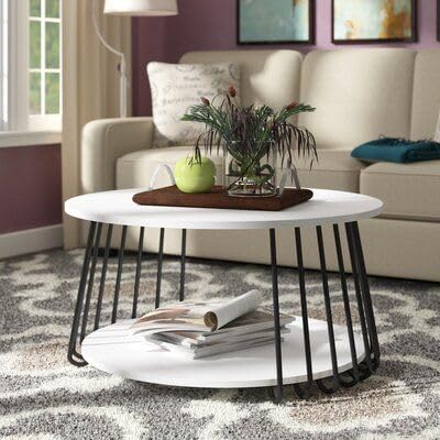 Image of Al Hama end Tables for the Living Room with a Metal-Framed Sofa Table and Modern Side Tables with Two Tiers in a Tea Marble Pattern-Black