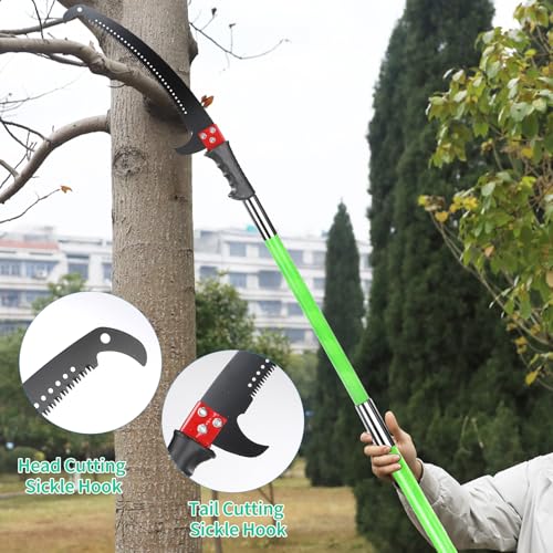 SWAWIS Astsäge mit Teleskopstiel 8M Hochentaster Astsäge Baumsäge Teleskop Hochentaster Manuell Einstellbare Länge Teleskopsäge mit Tragetasche, Schneidet Sauber und Schnell für Hohe Äste