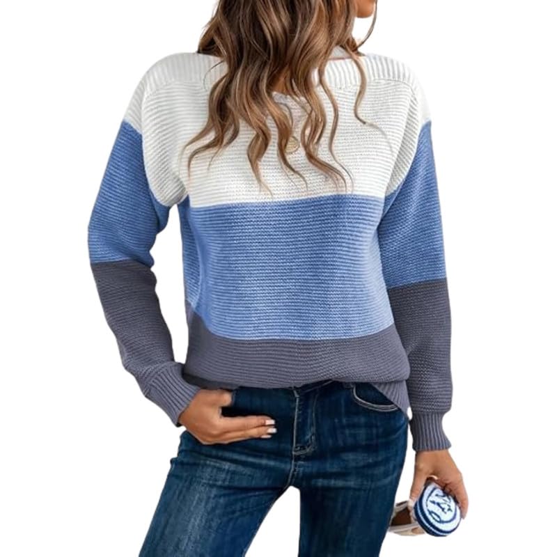 wesoke Women's Contrast Color Knitted Pullover Sweater with Round Neck for Autumn and Winter-picture-35