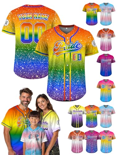 Custom Baseball Jersey – Personalized Name, Number & Logo, LGBT Pride Sports Uniform Pride 7 Baseball Jerseys for Men, Women, Youth, Toddlers