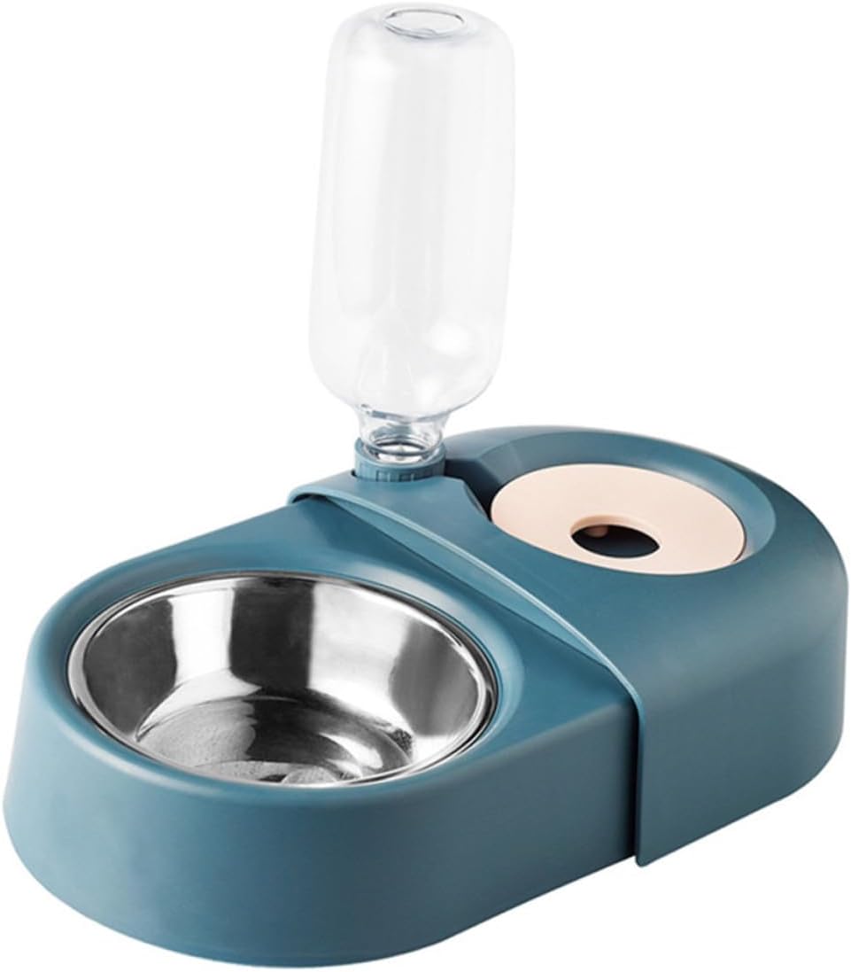 Automatic Dog Bowl with Water Dispenser, Blue Pet Food and Drinking Bowl, Spill-Proof Feeding Basin for Dogs and Cats