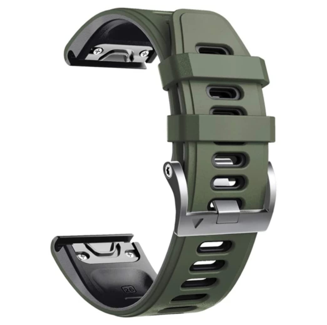 Double Silicone breathable design strap 26 mm width Compatible with Garmin Fenix 5X/ Fenix 5X Plus/Fenix 6X/Fenix 6X Pro/Fenix 3/Fenix 3 HR/Descent MK1/D2 Delta PX hh