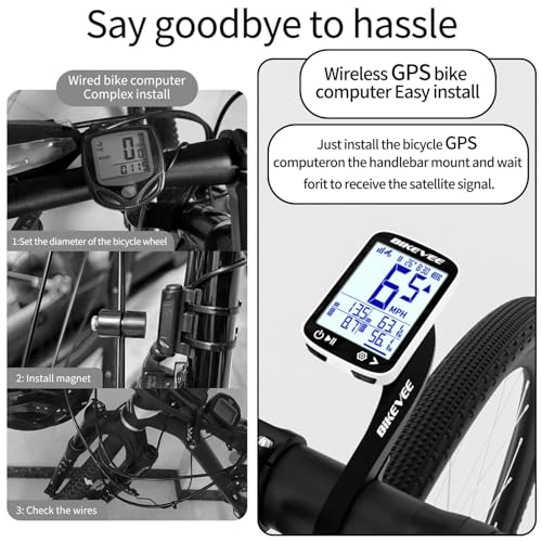 Image of GPS Bike Computer Wireless Cycling Computer with Auto Backlight, Bicycle Speedometer Odometer, Waterproof GPS Speed Tracker for Road Mountain Bikes