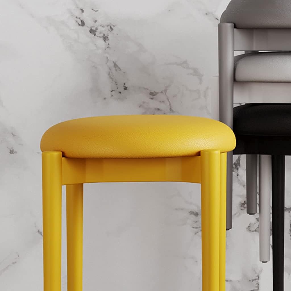 Minimalist Fashion Creative Plastic Round Stools Leather Cushions Dining Table Stools High Stools for Bedroom Living Room/Diningcasual/White