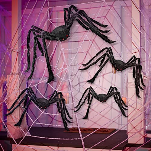 Image of JOYIN 4 Packs Halloween Outdoor Decorations Spider Set, Scary Large Spiders for Halloween Decor Outside, Indoor Party Decor Haunted House Prop, Yard Lawn Garden Decoration, Black (60 inch 36 inch 24 inch 24 inch)
