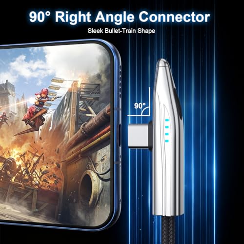 Image of Verilux 240W Right Angle Type C Cable Fast Charging with LED Indicator, 1.8M /5.9FT PD 3.1 C Type Charger Cable with 480Mbps Data Sync Support for iPhone 17 /17 Pro /17 Pro Max /16 /15, Galaxy S26 /S25 /24