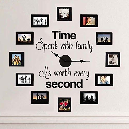 Spend Some Quality Time With Family Is Every Second Custom Your Own Personalised Vinyl Wall Art Sticker Family Quote Wall Sticker Wandtat Working Clock and Picture Flower Wall Sticker Decoration Time Spend With Family Is Worth Every Second, black, 17"hx22"w