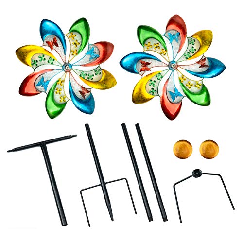 Sowsun Extra Large Wind Spinner Outdoor Metal Yard Sculpture, 24" Dia 71" Tall Garden Spinner With Colorful Flower Blades, Dual Rotors Wind Sculpture For Outdoor, Patio, Yard Art, Garden Decoration #TOP5