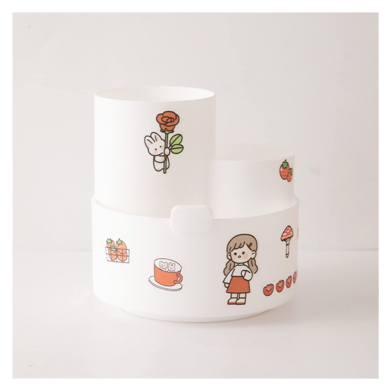 Portapenne Portapenne multifunzionale in plastica kawaii Portapenne Portapenne Portapenne rotante Cancelleria scolastica Accessori da scrivania (Color : White-No sticke)
