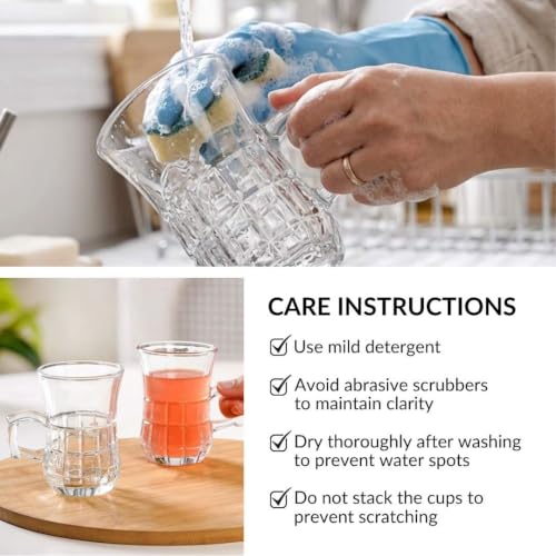 Image of Nestasia Set of 6 Transparent Glass Tea Cups (150ml Each) - Checkered Embossed Durable & 100% Food-Safe Coffee Mugs | Perfect for Coffee, Tea, Hot & Cold Beverages