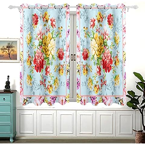 Floral Flowers Pattern Blackout Curtains Darkening Thermal Insulated Polyester Grommet Top Blind Curtain for Bedroom, Living Room,2 Panel (55W x 84L Inch) Cover