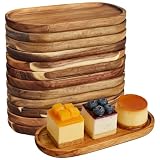 HFZCV 12 Stück Holztablett Akazienholz, Holztablett Oval 25×12,5 cm, Holz Servierplatten für Käse Dessert Snacks Brot Obst Vorspeisen, Rustikale Servierteller aus Massivholz